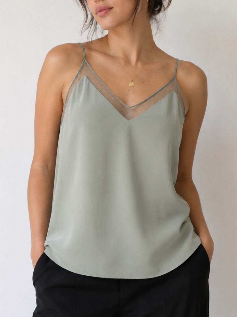 Aritzia Babaton Galen Camisole Mesh Trim Y2K Minimalist Sage Green Medium